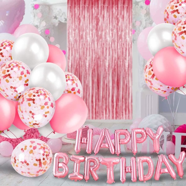 Rosa ballongflicka födelsedag dekorationer, Happy Birthday Banner, Ta