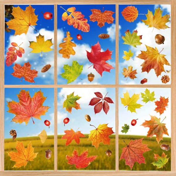 Set of 6 Fall Decorations Thanksgiving Day Fall Window Stickers W