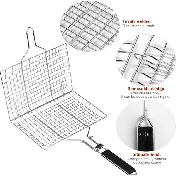 Rustfritt stål grillkurv, 32*21cm, sammenleggbar, bærbar, sta