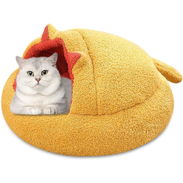 1 st kattbädd, mjuk plysch kattbädd, tvättbar, husdjursbädd för katter och valpar (L:60*60*20cm, gul)