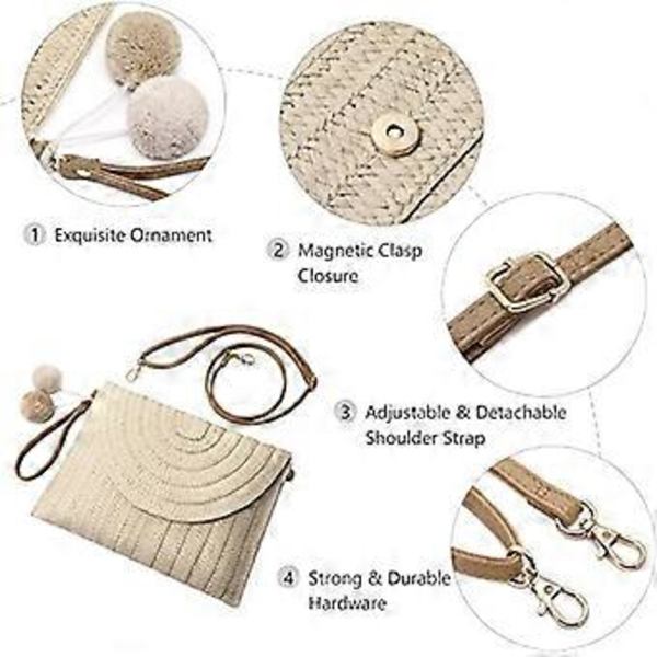 Olkiolkakassi naisille, olkikytkinlaukku, muodikkaat naisten crossbody-laukut, kesäinen ranta-olkikassi
