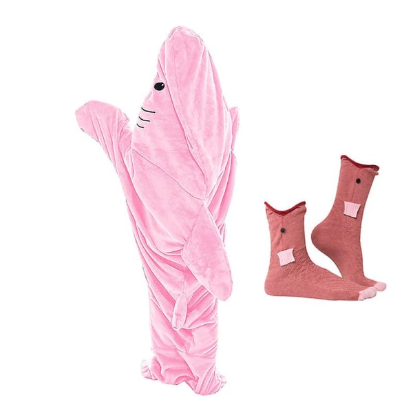 Shark Blanket Hættetrøje Combo Adult - Shark Onesie Adult Bærbart Tæppe - Shark Blanket Super Soft Hyggelig Flannel Hættetrøje Shark.180cm.pink