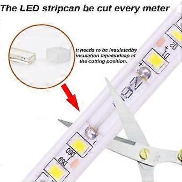 Vattentät LED-list Vit 220V, SMD 5730 120led/m LED-belysning 5m Utomhuslist med EU-kontakt inget behov av transformator (Vit, 5)