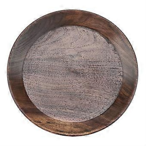 Massiv Mörk Färg Trä Fruktskål Rund Mat Serveringsbricka Te Dessert Kakfat (15cm)