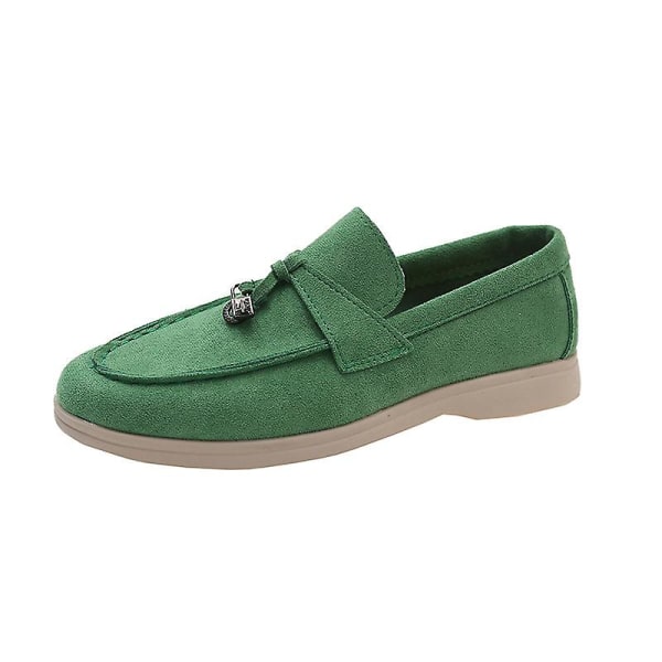 Sommer Pu Walk Sko Dame Loafers Causal Moccasin Lock Beanie Sko Komfortabel blød sål Flade sko Plus Size.39.grøn