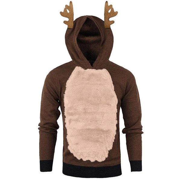 Christmas Cosplay Kawaii Hoodies Men Elk Ear Funny Hooded Sweatshirt 2023 Autumn Winter Warm Long Sleeve Tops Pullovers Male.XL.Coffee