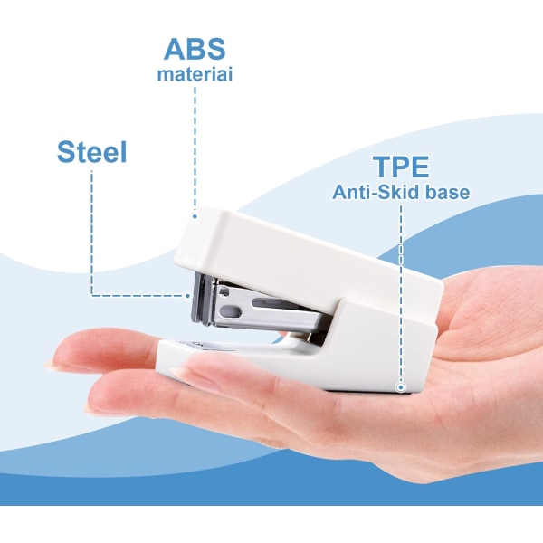 Mini hæftemaskine, 12 ark kapacitet, skrivebords hæftemaskine med 640 standard hæfteklammer og hæfteklammefjerner (hvid)