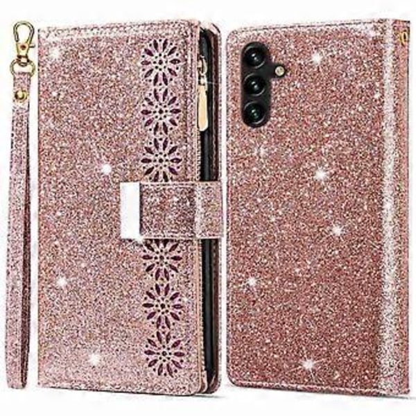 Til Samsung Galaxy A05s 4G Læder Etui Glittery Telefon Cover med Lynlås Pung Style B