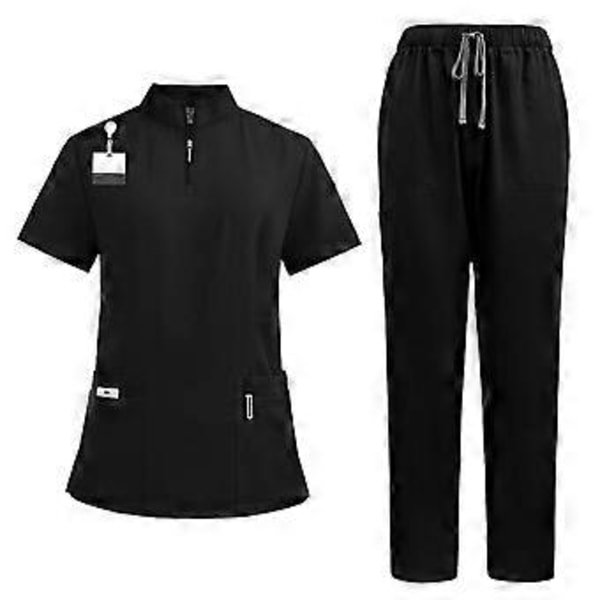 Skrubbsett Myk Topp og Joggebukser for Dyrepleier Skjønnhetssalong SPA Kosmetikk (Svart M) Black M