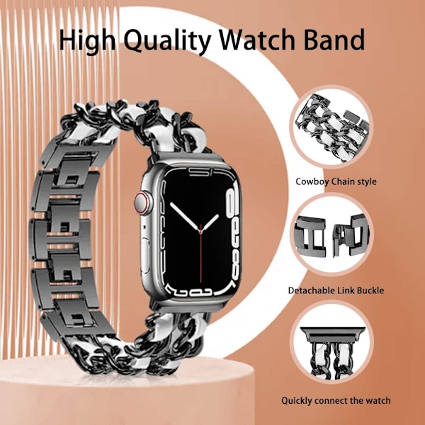 Mustavalkoinen 38/40/41mm ranneke Apple Watch -sarjoille 9/se