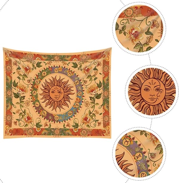 1 stk 200x150cm Sol og Måne Gobelin Blader Blomster Veggteppe H