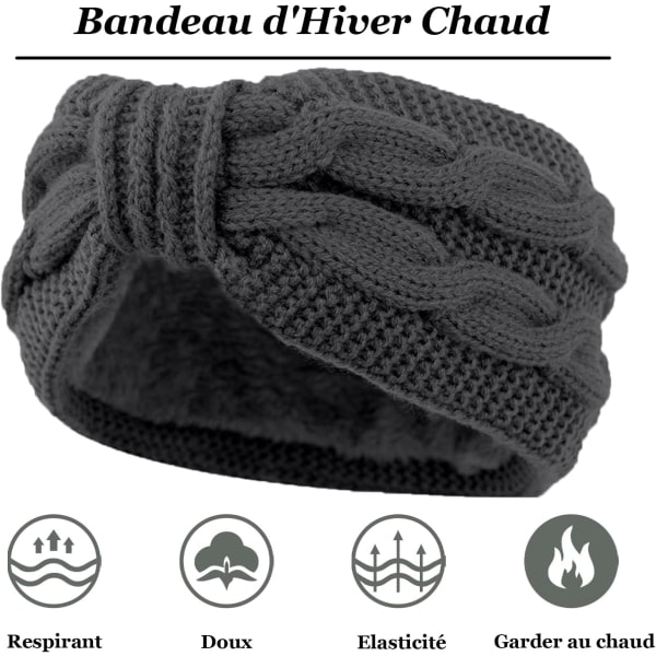 Gray, Black, Khaki - Winter Headband for Women, Fleece Headband