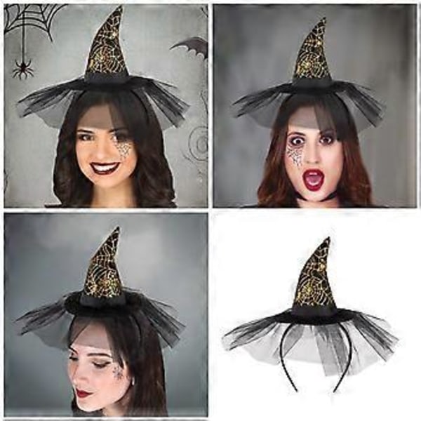 Hårband med häxhatt för Halloweenfest, spindelnät, trollkarlshattar, kostymtillbehör, hårband, maskerader, rekvisita, svart