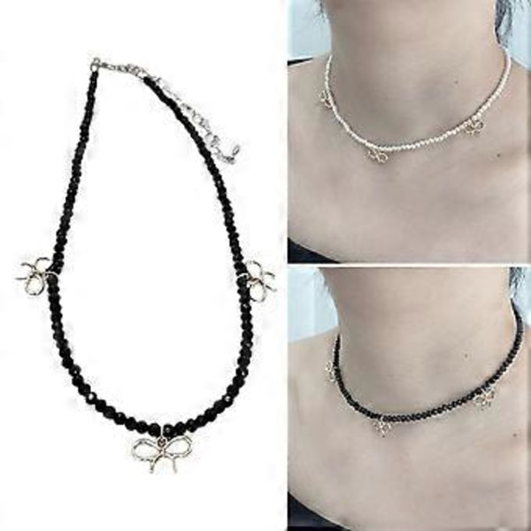Simpel sløjfeknude charme halskæde mode krave halskæde kravebenskæde krystal perlebesat choker halskæde statement smykker blå Blue