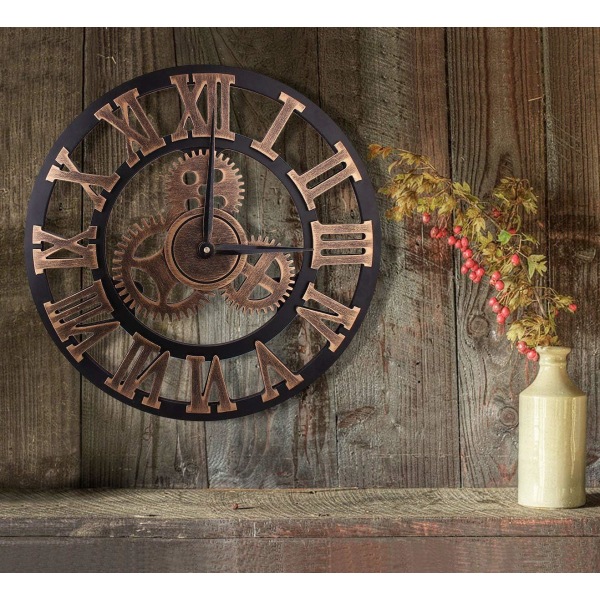 (Vaihde) Hiljainen seinäkello Vintage roomalaiset numerot 40cm Ei tikitystä