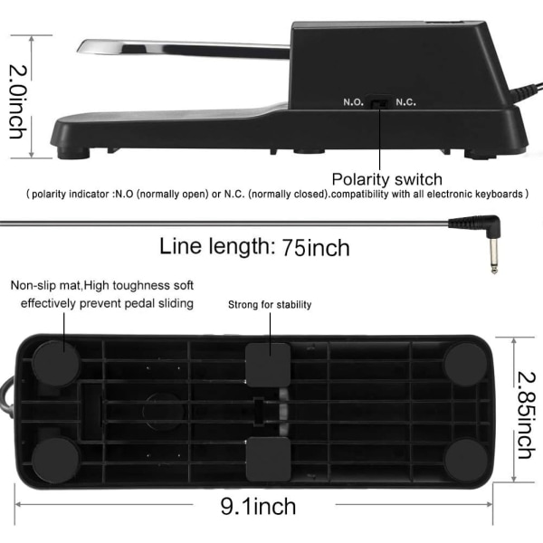 Sustain Pedal Universal til klaver Midi elektronisk keyboard 0,25"