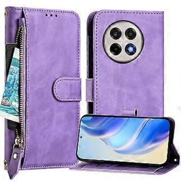 Til OnePlus Ace 5 Pro 5G/OnePlus 13R 5G Etui Lynlåslomme Flere Kortpladser Læder Telefon Cover Purple