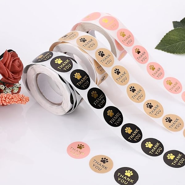 3 kpl 1500 pakkausta koiran tassukuvioitua kraftpaperia Kiitos-tunnisteet 2,5 cm f