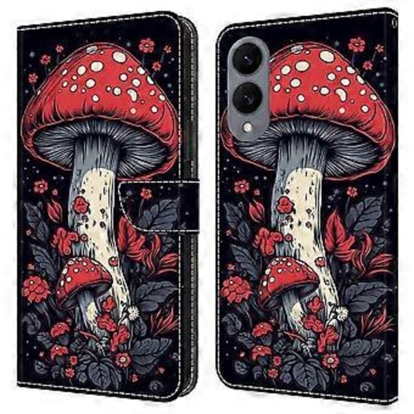 Læderetui med mønstertryk, pung og stativ til Samsung Galaxy S25 Edge Red Mushroom
