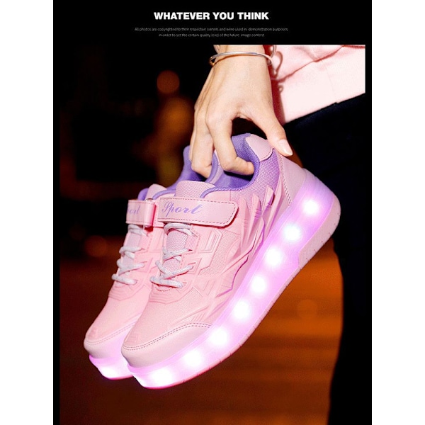 Børnesneakers Dobbelthjulede Sko LED Lys Sko Q7-yky.29.Pink Pink 29