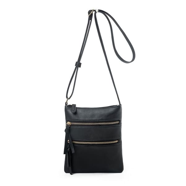 Skuldertaske Crossbody med Multifunktionel Lomme Dobbelt Lynlås - Sort