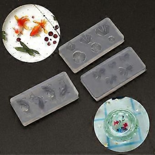 3 stk. Gullfisk Lotusblad Halskjede Silikonformer Egnet for Epoxy Resin DIY Håndverk Øredobber Anheng Smykkefremstilling Hvit