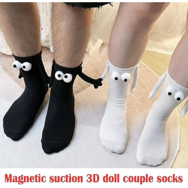 2 paria Hauskoja Magneettinen Imu 3D-nukkeparisukat, Kädestä pitävä pariskunta Hauskat sukat, Keskiputkea Söpöt sukat Hauskat lahjat.Musta valkoinen.