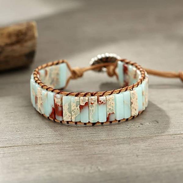 Chakra-armband för kvinnor Boho handgjord naturlig jaspissten Hea