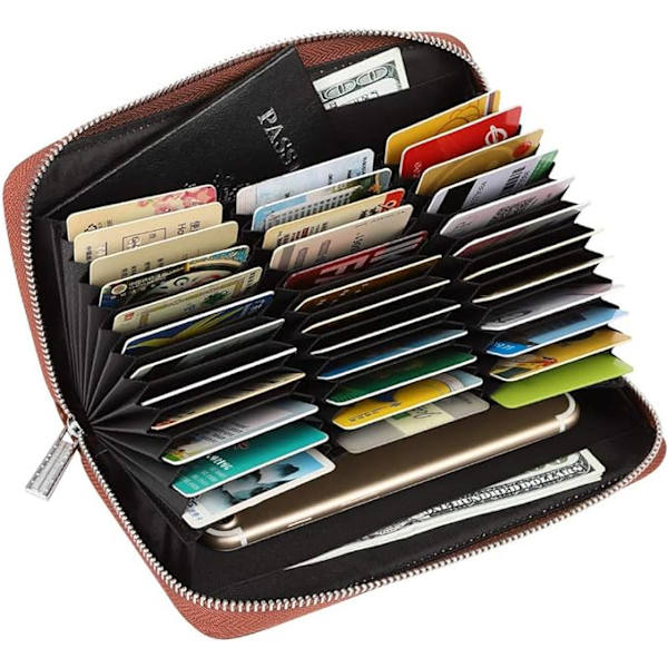 Organ lang kortlomme (brun), 36 slot RFID kortholder stor lang