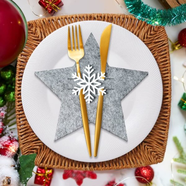 Harmaa - huoparuokailuvälinetarjotin, 12-osainen Star Christmas -ruokailuvälinepussi Ch