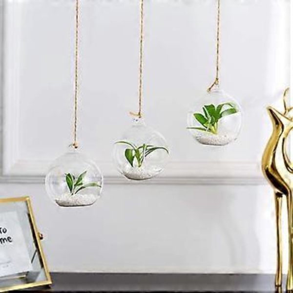 Hengende Glass Terrarium Globe Telys Lysestake Sukkulenter Vase Henger for Hjem Bryllupsfest Innendørs Utendørs Dekor 6CM 6CM