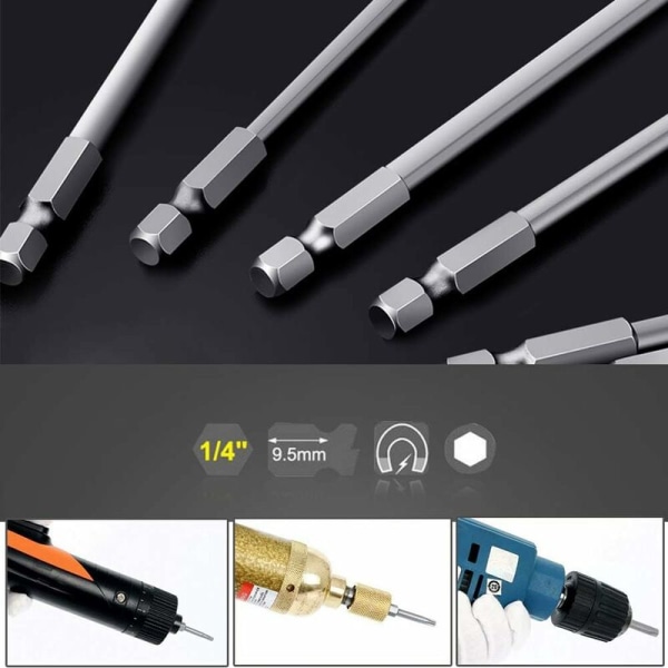 11-osainen pitkä Torx-kärkisarja sähköruuvivääntimelle ja ruuvimeisselille