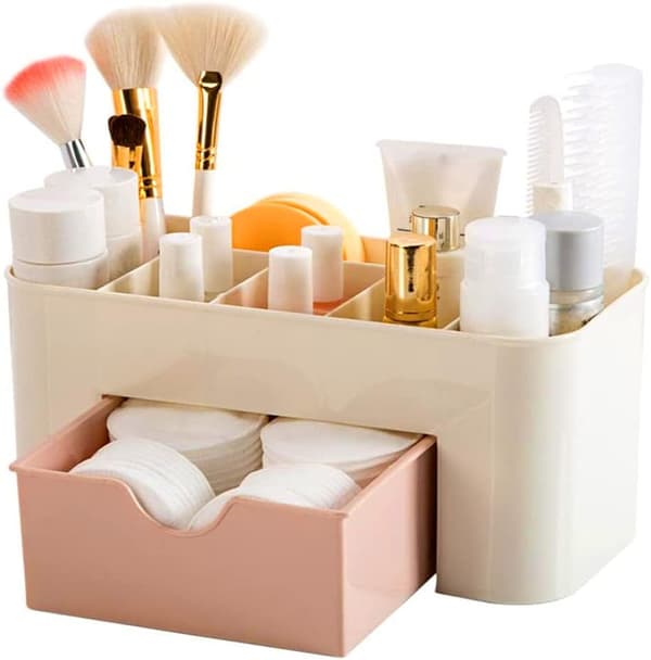 Pink, blå - 2-delt makeup-arrangør, makeup-etui, makeup-opbevaring