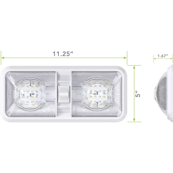 LED Taklampe Dobbel Kuppel Lys DC 12V Armatur med PÅ/AV Bryter