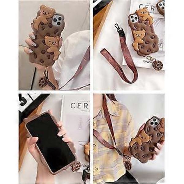 JUSCH Etui til iPhone 11 Sød med nøglesnor nøglering Kawaii Telefon Etuier 3D Tegneserie Bjørn Cookie iPhone Etui Blød Silikone Stødsikker Beskyttende Etui Cov
