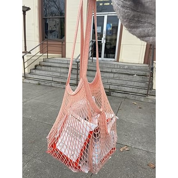 Mesh Net Bag med lång axelrem, stretchbar, återanvändbar