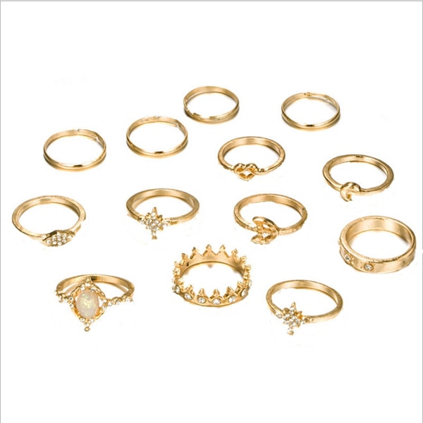 13 st Dam Ringar Set Knuckle Rings Guld Bohemian Rings for Girl