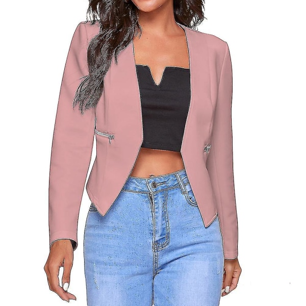 Langærmet mini blazerjakke til kvinder Casual kontorcardigan Bolero Shrug.2XL.Pink