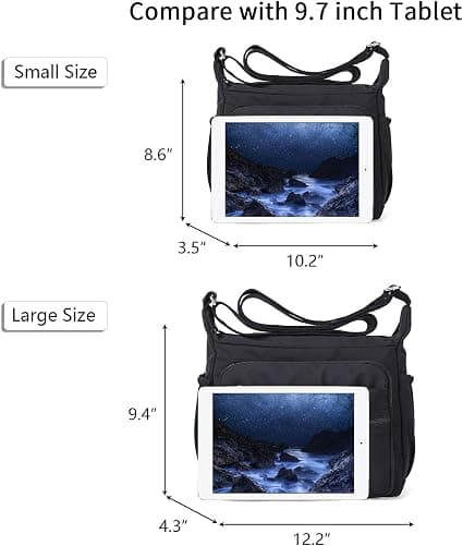(S, Svart) Nylon Dame Messenger Bag Vanntett Multi-Pocket Me