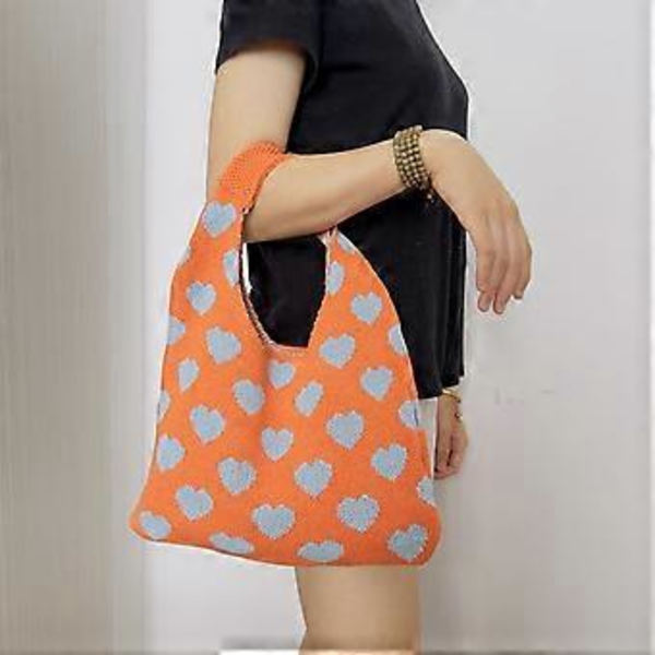 Strikket Tote Taske Håndtasker Bog Opbevaringstaske Til Kvinder Casual Søde Shoppingtasker Æstetisk Boho Skuldertaske Orange Orange