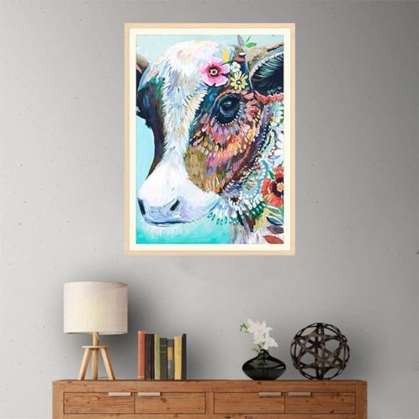 DIY 5D diamond painting full diamond (cow), cow colored flowers