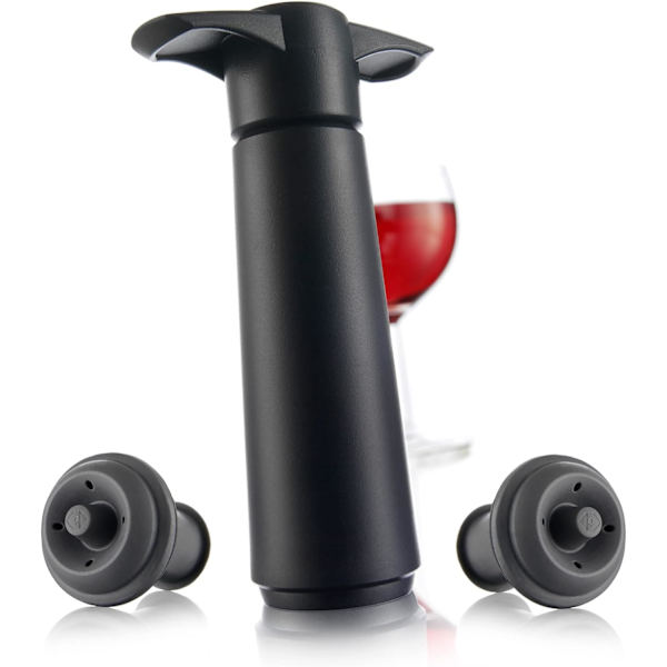 Vinsaver Presentförpackning - Svart | 1 x Vakuumpump + 2 x Vakuumvinkork