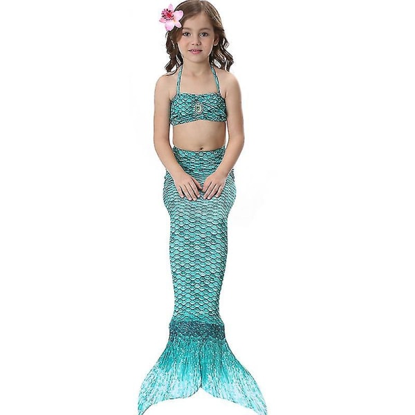 Børn Piger Mermaid Tail Bikini Sæt Badetøj Badedragt Svømmekostume -allin.6-7 Years.Mørkegrøn