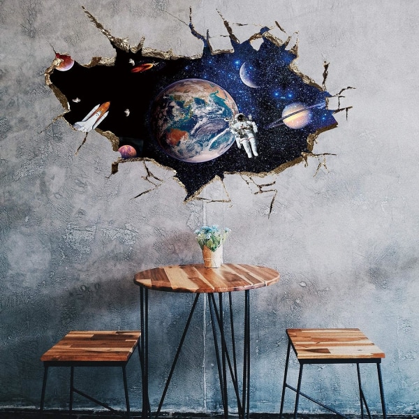 3D Planet Galaxy Astronaut Veggklistremerker, Flyttbar Univers Ut