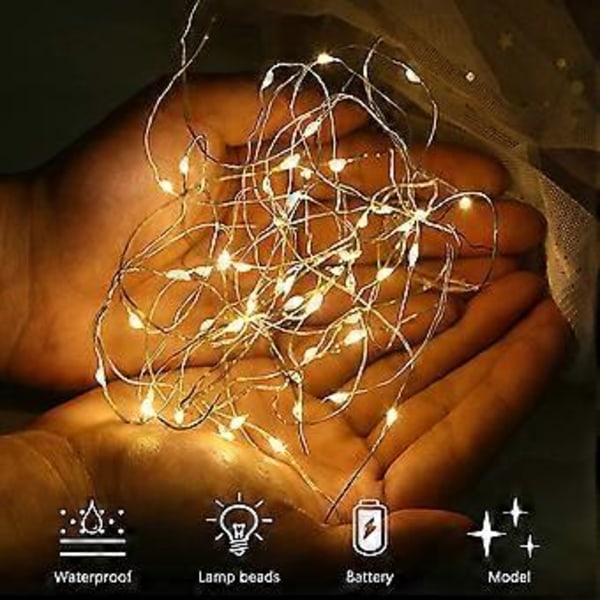 Knappcellsdrivna ljusslingor, 20 stycken 2M 20 LED Ljusslinga Inomhus Utomhus i koppartråd IP65, Dekoration för Sovrum, Trädgård,