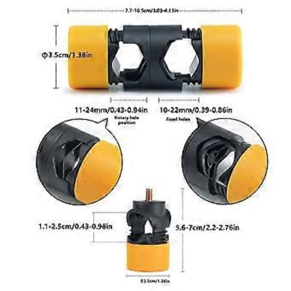 Multifunktionel Lang Arms Lysstativ Monteringsadapter Clip 2-Huls/1-Huls Beslag Montering til 12-22mm Rør Stang Sort/Gul Sort Black B