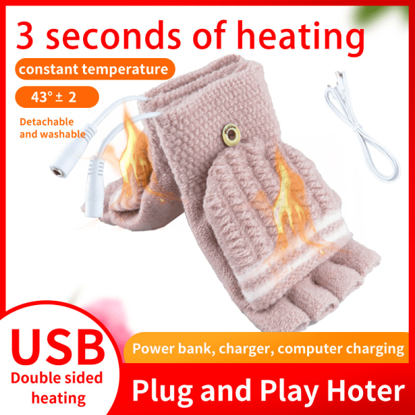 Gray USB Heated Gloves, Electric Heated Gloves Adjustable Tempera