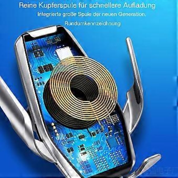 Sky silver Trådløs Billader, 15W Hurtiglading Bilfeste Lader Auto-Klemme Luftventil Telefonholder Kompatibel med iPhone 11Pro/Max/XR/11/X/8, Sa