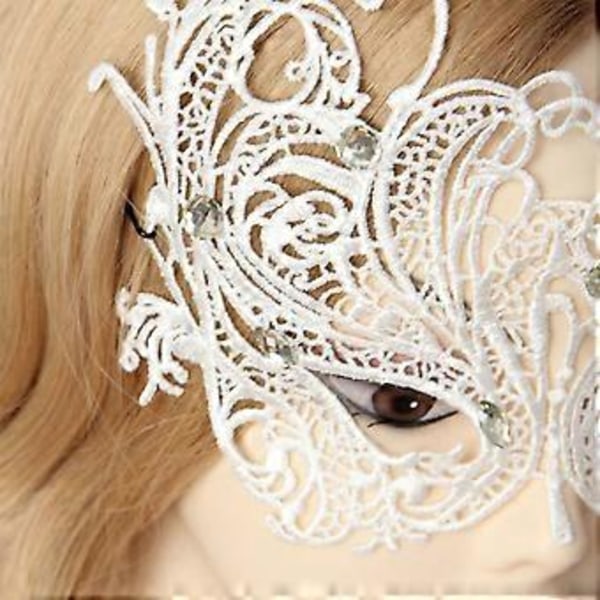 Maskeradmask för kvinnor, sexig spetsmask för Halloween-maskerader, karnevaler, fester, baler, middagsbjudningar, bröllop, vit