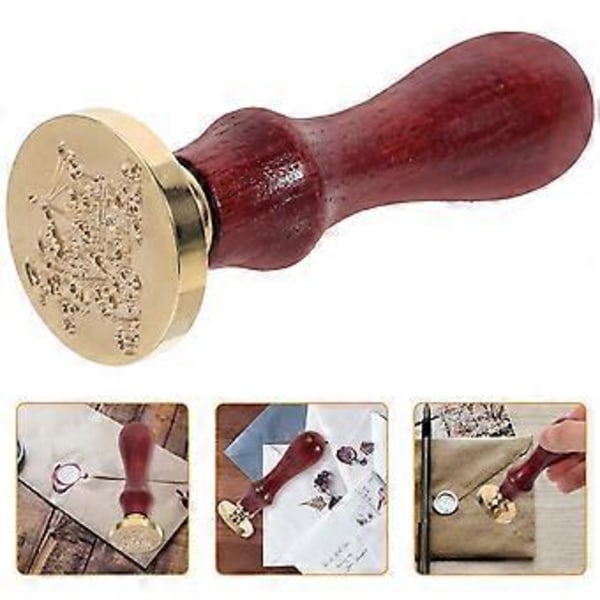 Voksseglstempel med trehåndtak, konvoluttforseglingsstempel, voksseglstempel med kobberende